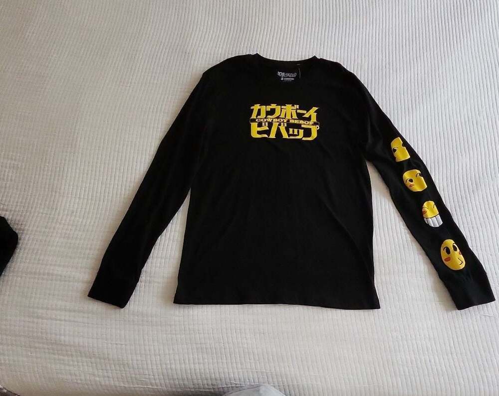 Cowboy Bebop Long Sleeve Graphic T-Shirt Black with Emoji Sleeve Detail